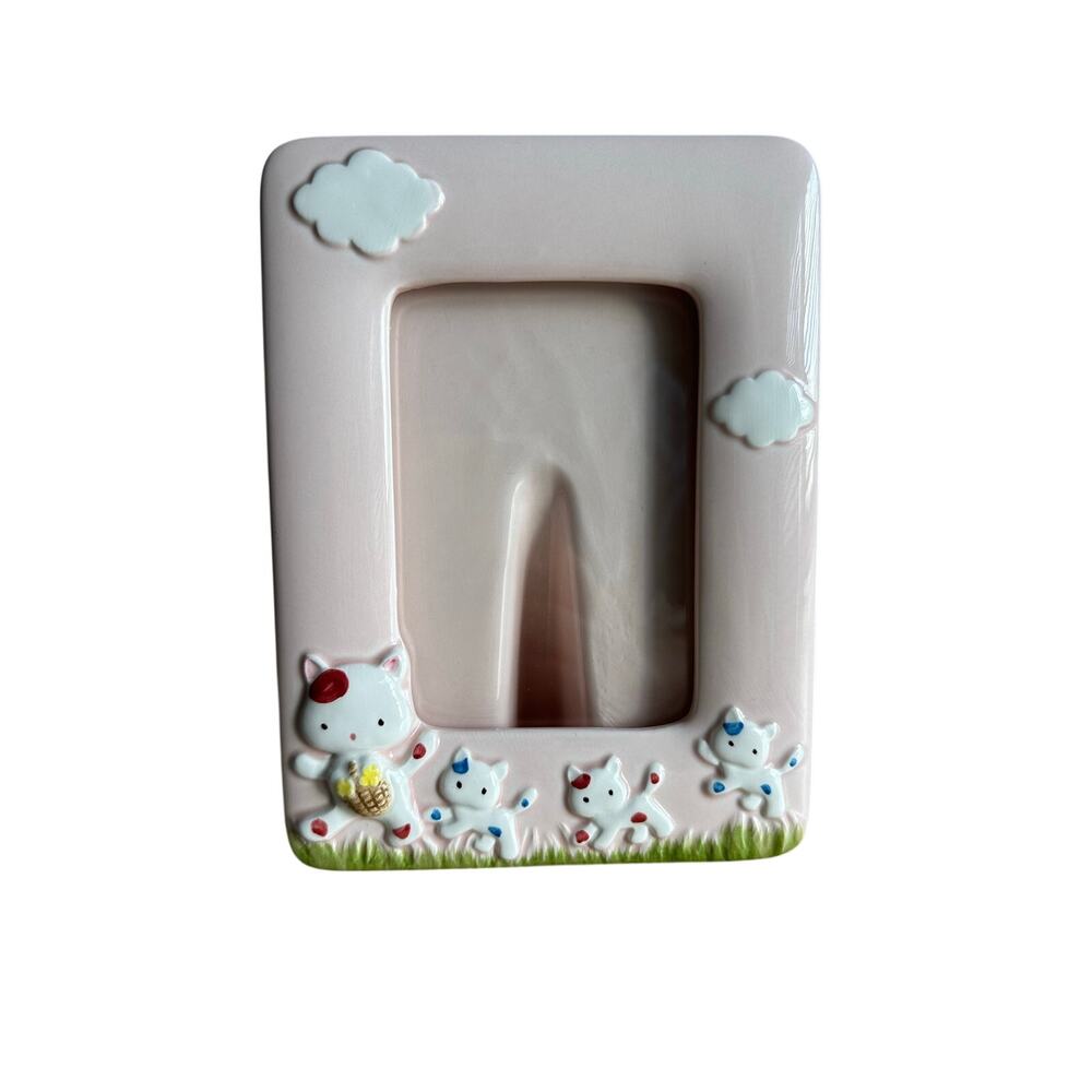 Ebeling & Reuss Company Vintage 1983 Ceramic Kittens Pink Picture Frame Nursery